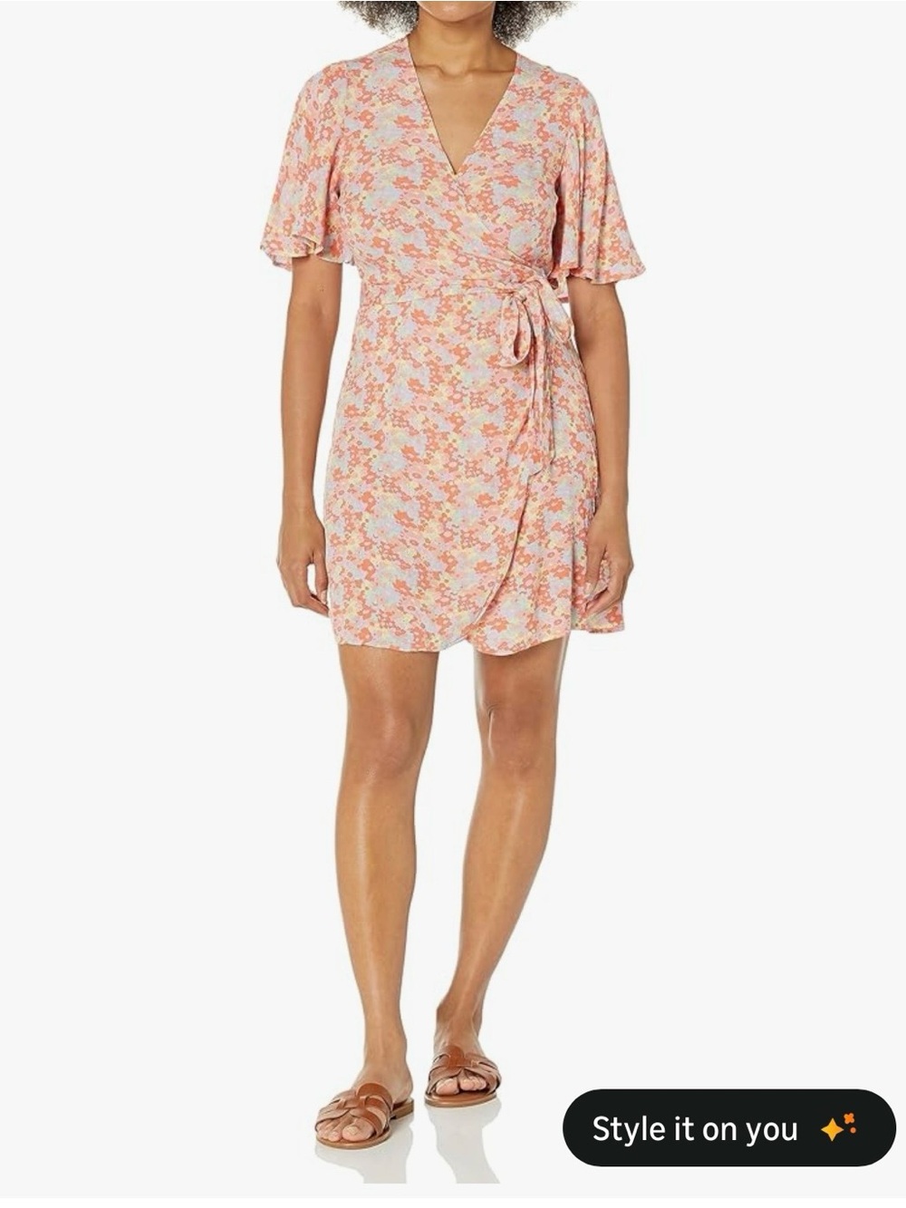 Billabong Coral Pink Floral Wrap Mini Dress